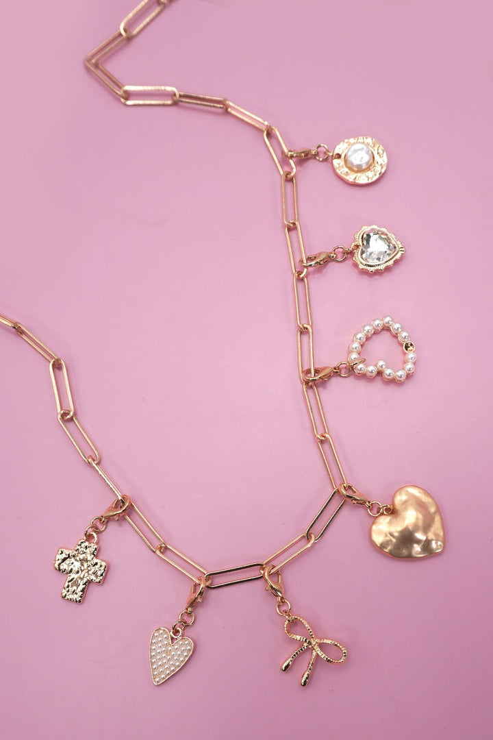 BOW HEART REMOVABLE MULTI CHARM NECKLACE | 80N91474-JOSSLYN by wall to wall-Market Street Nest, Fashionable Clothing, Shoes and Home Décor Located in Mabank, TX
