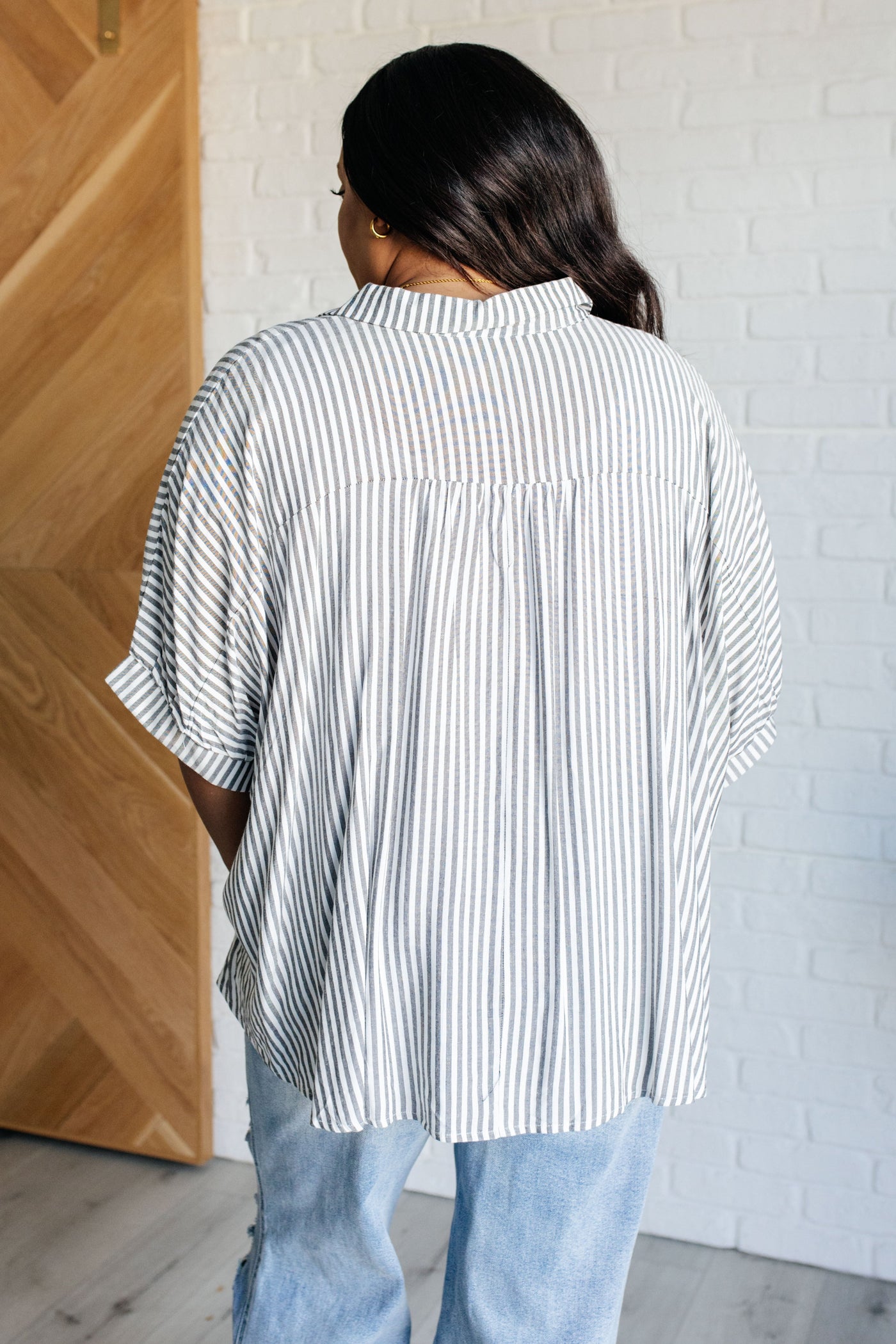 Boxy Striped Button Up in Black-Tops-Ave Shops-Market Street Nest, Fashionable Clothing, Shoes and Home Décor Located in Mabank, TX