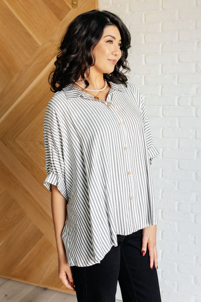 Boxy Striped Button Up in Black-Tops-Ave Shops-Market Street Nest, Fashionable Clothing, Shoes and Home Décor Located in Mabank, TX