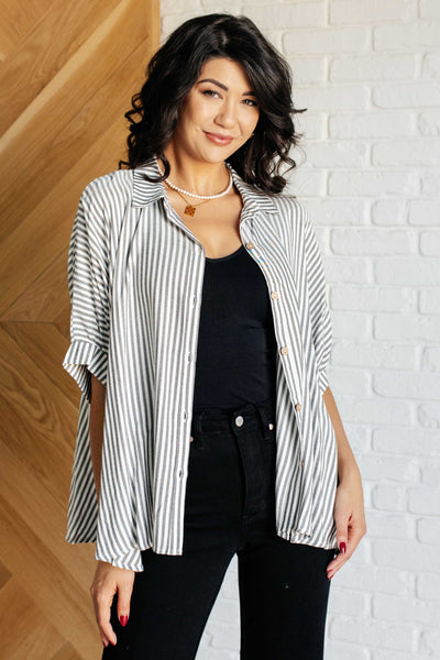 Boxy Striped Button Up in Black-Tops-Ave Shops-Market Street Nest, Fashionable Clothing, Shoes and Home Décor Located in Mabank, TX