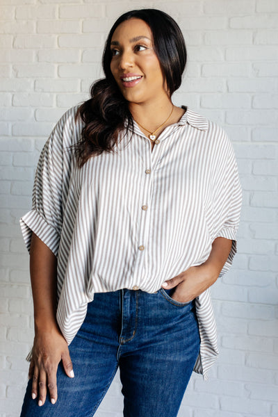 Boxy Striped Button Up in Mocha-Tops-Ave Shops-Market Street Nest, Fashionable Clothing, Shoes and Home Décor Located in Mabank, TX