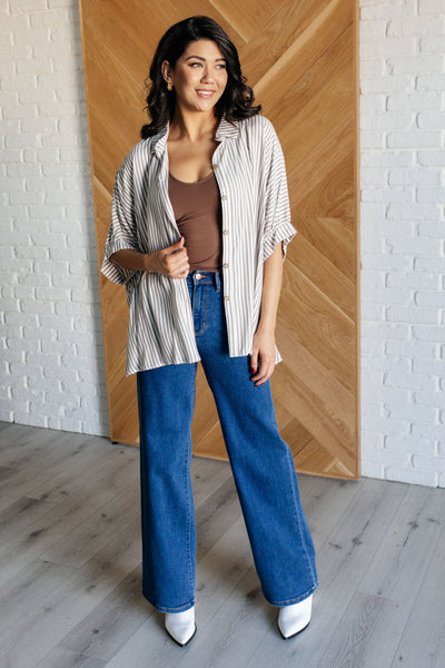 Boxy Striped Button Up in Mocha-Tops-Ave Shops-Market Street Nest, Fashionable Clothing, Shoes and Home Décor Located in Mabank, TX