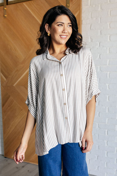 Boxy Striped Button Up in Mocha-Tops-Ave Shops-Market Street Nest, Fashionable Clothing, Shoes and Home Décor Located in Mabank, TX