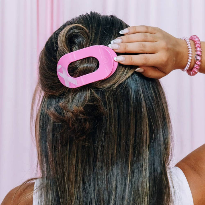 Breast Cancer Awareness | Medium | Flat Round Hair Clip-TELETIES-Market Street Nest, Fashionable Clothing, Shoes and Home Décor Located in Mabank, TX