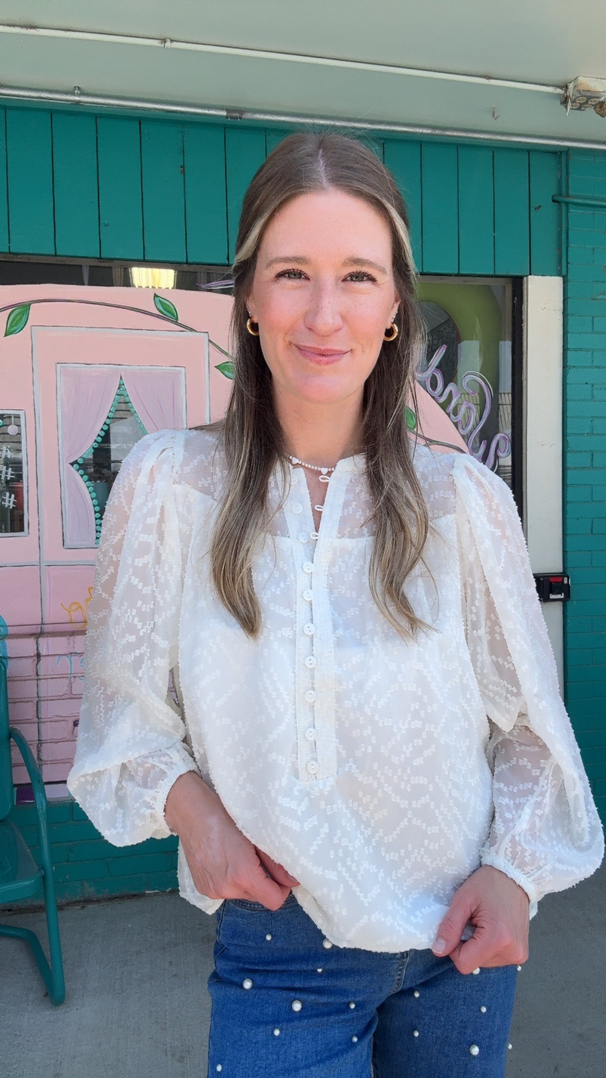 Brianna Marshmallow Blouse-Tops-Mary Square-Market Street Nest, Fashionable Clothing, Shoes and Home Décor Located in Mabank, TX