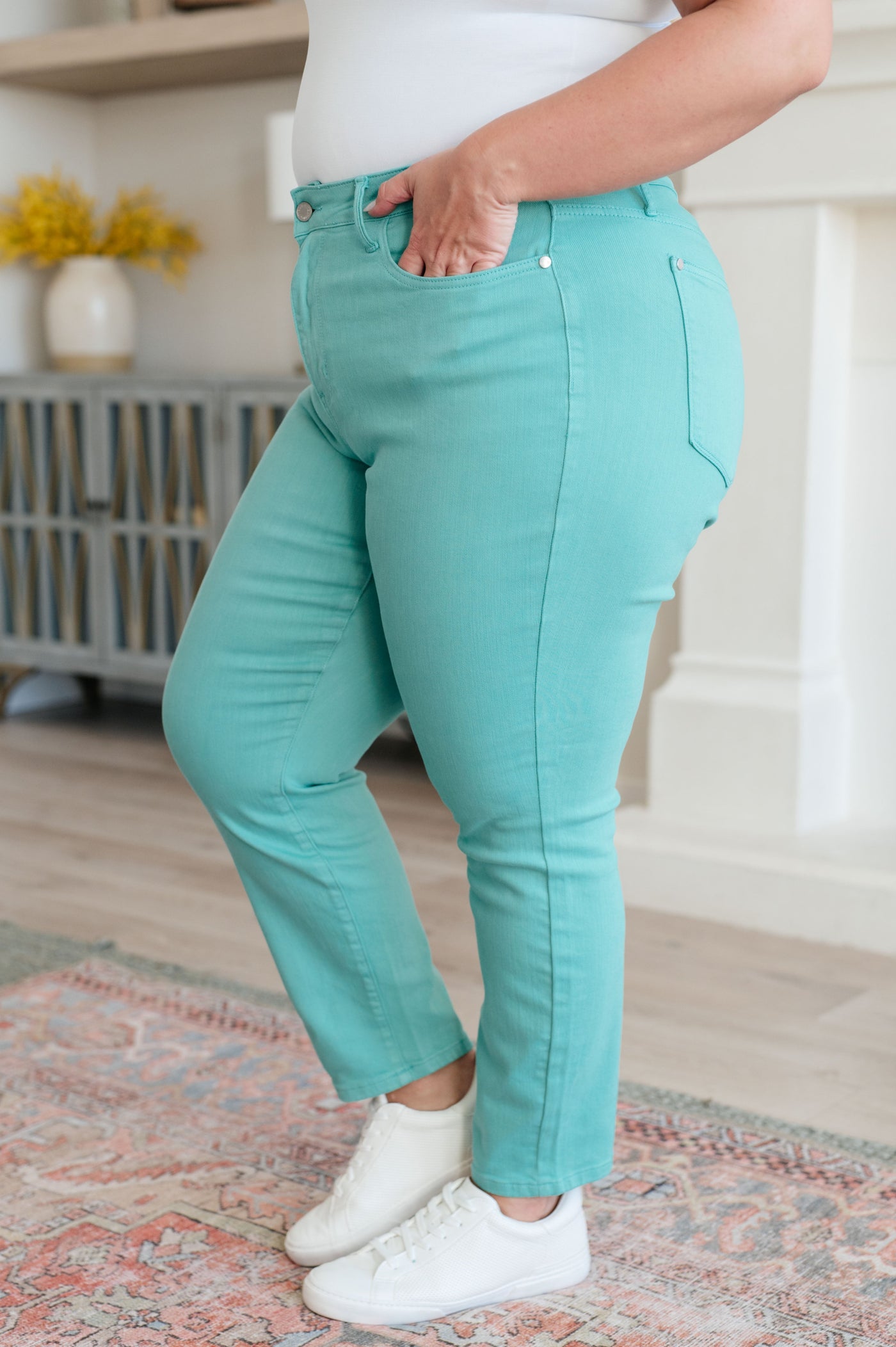 Bridgette High Rise Garment Dyed Slim Jeans in Aquamarine-Womens-Ave Shops-Market Street Nest, Fashionable Clothing, Shoes and Home Décor Located in Mabank, TX