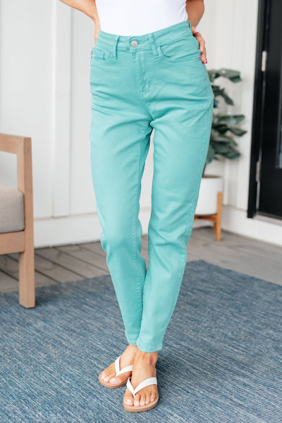 Bridgette High Rise Garment Dyed Slim Jeans in Aquamarine-Womens-Ave Shops-Market Street Nest, Fashionable Clothing, Shoes and Home Décor Located in Mabank, TX