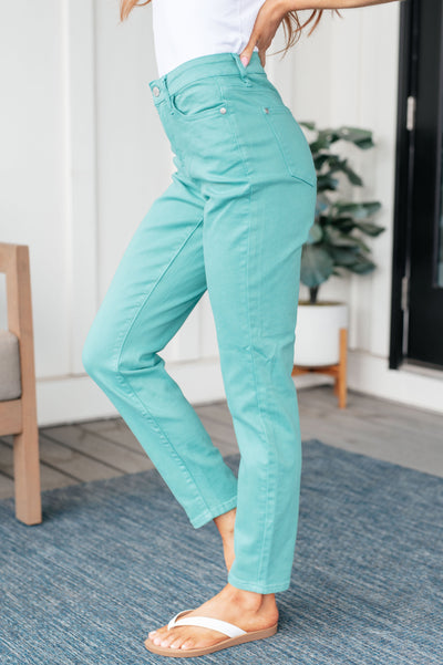 Bridgette High Rise Garment Dyed Slim Jeans in Aquamarine-Womens-Ave Shops-Market Street Nest, Fashionable Clothing, Shoes and Home Décor Located in Mabank, TX