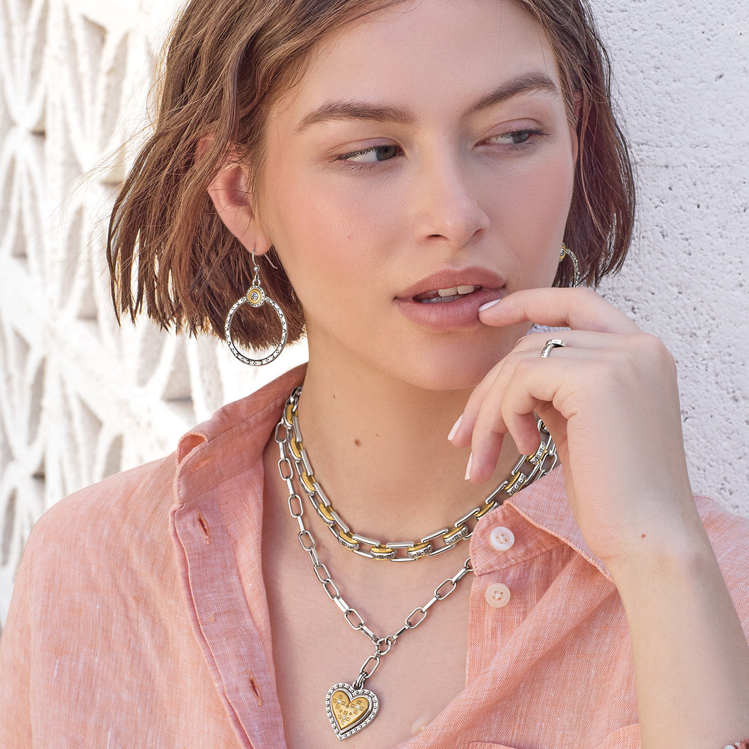 Brighton Mosaic Two Tone French Wire Hoop Earrings-01-Jewelry-Brighton-Market Street Nest, Fashionable Clothing, Shoes and Home Décor Located in Mabank, TX