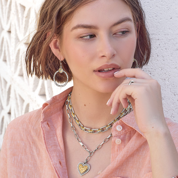 Brighton Mosaic Two Tone French Wire Hoop Earrings-01-Jewelry-Brighton-Market Street Nest, Fashionable Clothing, Shoes and Home Décor Located in Mabank, TX