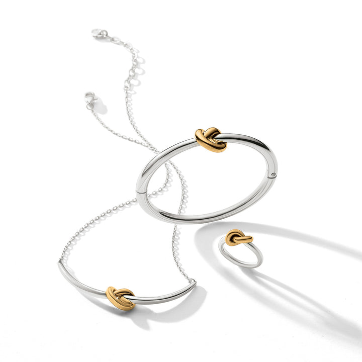 Brighton Silver-Gold Interlok Single Knot Hinged Bangle-01-Jewelry-Brighton-Market Street Nest, Fashionable Clothing, Shoes and Home Décor Located in Mabank, TX