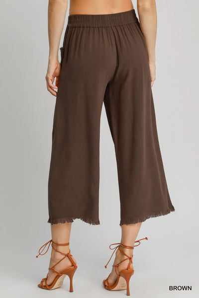 Brown Wide Leg Frayed Pants-Bottoms-Umgee USA Inc-Market Street Nest, Fashionable Clothing, Shoes and Home Décor Located in Mabank, TX