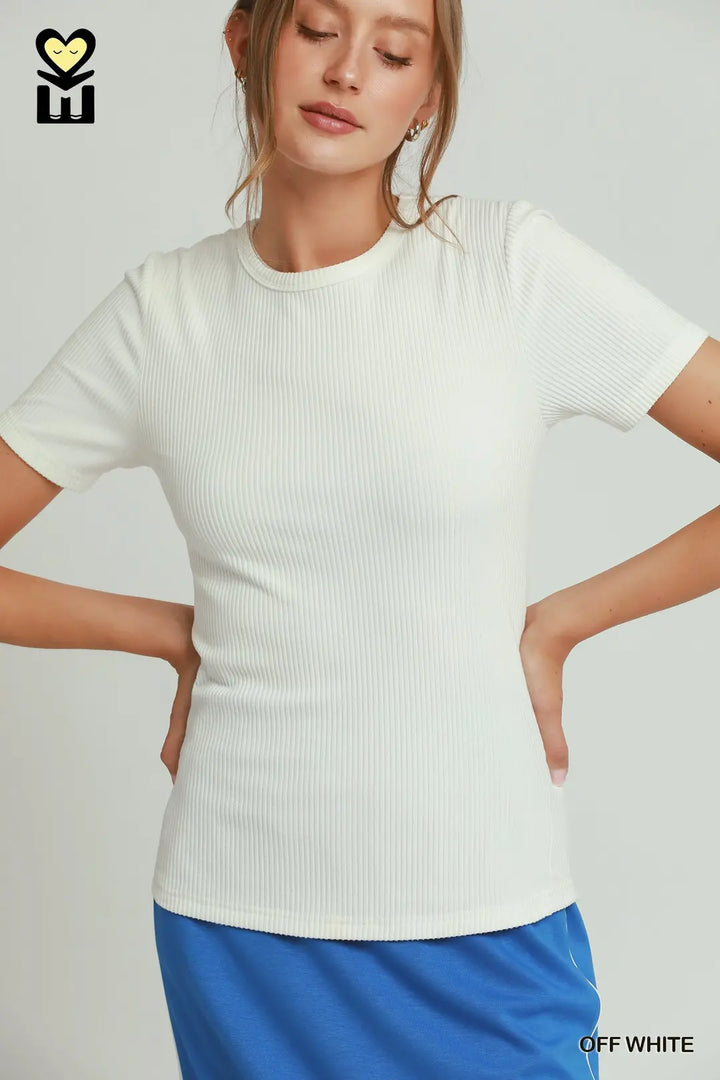 Brushed Rib Short Sleeve Top-08-Tops-Umgee USA Inc-Market Street Nest, Fashionable Clothing, Shoes and Home Décor Located in Mabank, TX