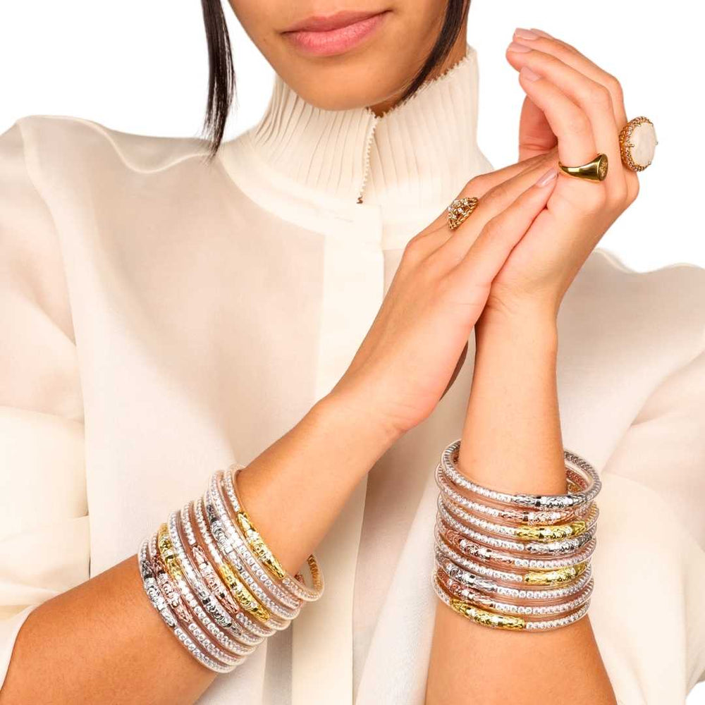 BuDhaGirl Three Queens All Weather Bangles - Clear Crystal (set of 3)-Jewelry-Budhagirl-Market Street Nest, Fashionable Clothing, Shoes and Home Décor Located in Mabank, TX