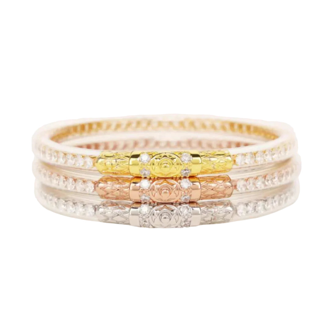 BuDhaGirl Three Queens All Weather Bangles - Clear Crystal (set of 3)-Jewelry-Budhagirl-Market Street Nest, Fashionable Clothing, Shoes and Home Décor Located in Mabank, TX