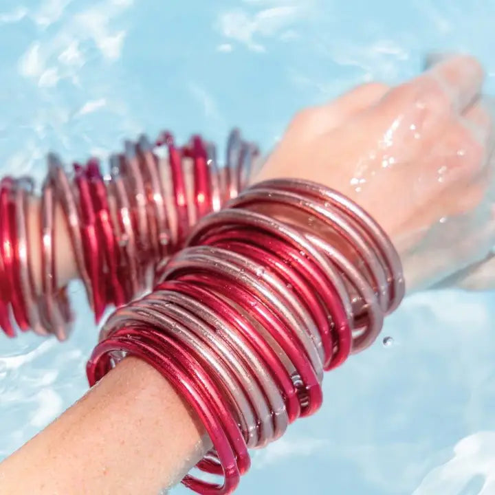 BuDhaGirl Pink All Weather Bangles (set of 6) - Serenity Prayer-01-Jewelry-Budhagirl-Market Street Nest, Fashionable Clothing, Shoes and Home Décor Located in Mabank, TX