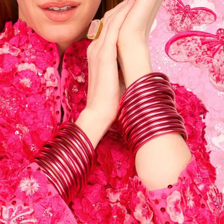 BuDhaGirl Pink All Weather Bangles (set of 6) - Serenity Prayer-01-Jewelry-Budhagirl-Market Street Nest, Fashionable Clothing, Shoes and Home Décor Located in Mabank, TX