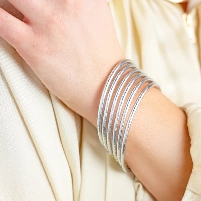 Budhagirl Silver Lumine All Weather Bangles (Set of 6)-01-Jewelry-Budhagirl-Market Street Nest, Fashionable Clothing, Shoes and Home Décor Located in Mabank, TX