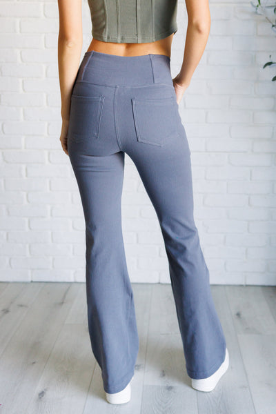 Building Habits Twill Flared Crossover Waist Pant in Titanium-Bottoms-Ave Shops-Market Street Nest, Fashionable Clothing, Shoes and Home Décor Located in Mabank, TX