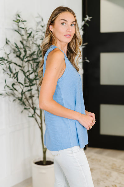 Buttoned Up Buttercup Sleeveless Top in Ocean Blue-Womens-Ave Shops-Market Street Nest, Fashionable Clothing, Shoes and Home Décor Located in Mabank, TX