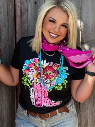 Front View. Callie Ann Stelter Cowgirl Pretty Tee-Tops-Texas True Threads-Market Street Nest, Fashionable Clothing, Shoes and Home Décor Located in Mabank, TX