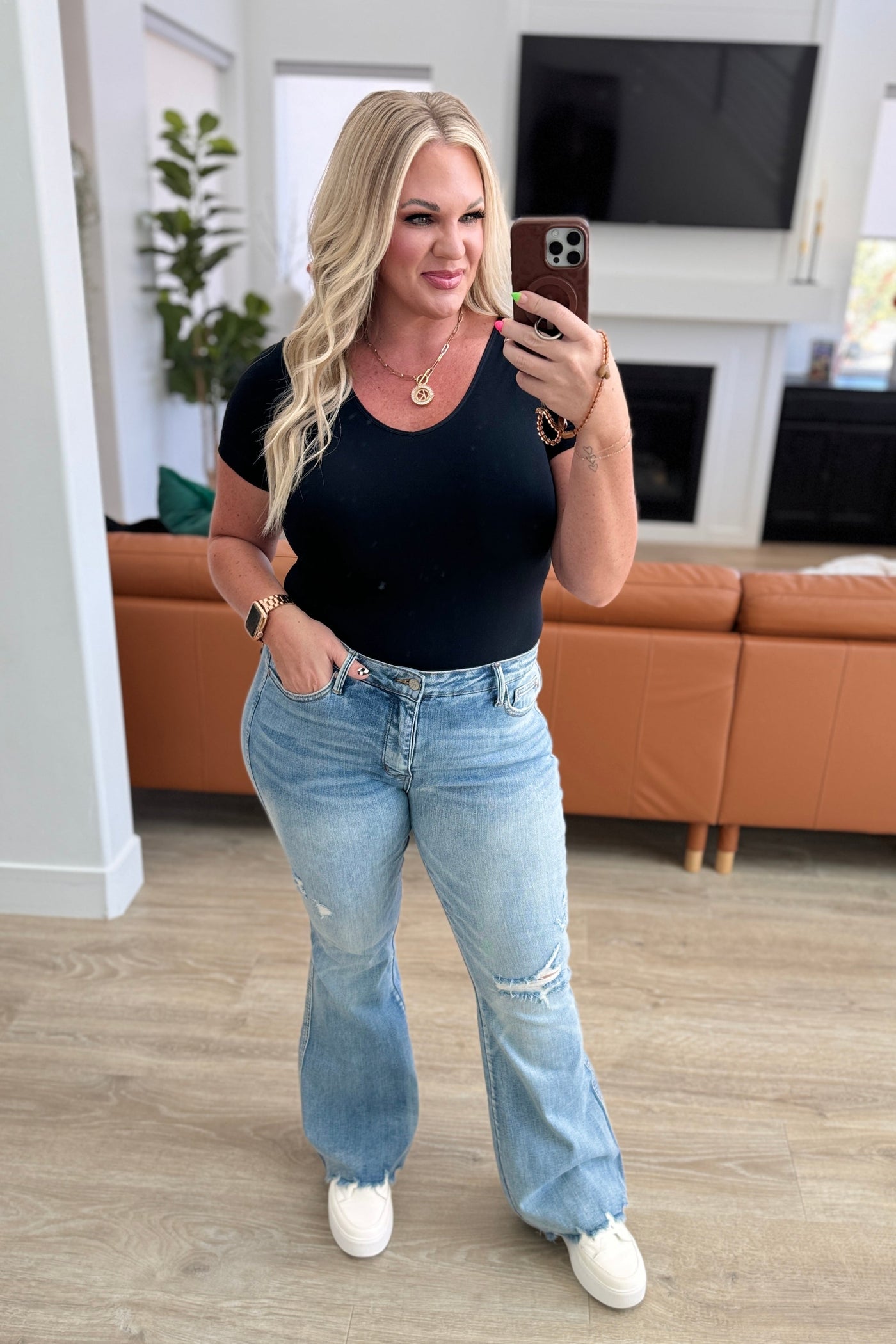 Caroline Mid Rise Control Top Distressed Flare Jeans-Womens-Ave Shops-Market Street Nest, Fashionable Clothing, Shoes and Home Décor Located in Mabank, TX