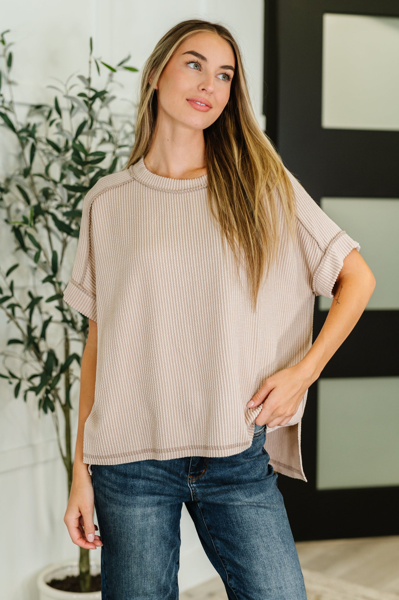 Catch Me Loungin’ Cable Ribbed Knit Top in Ash Mocha-Womens-Ave Shops-Market Street Nest, Fashionable Clothing, Shoes and Home Décor Located in Mabank, TX