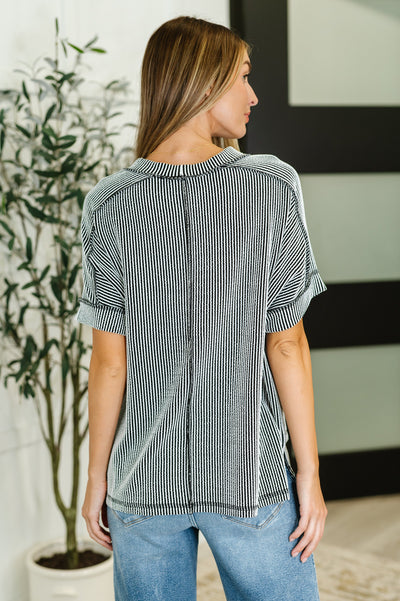 Catch Me Loungin’ Cable Ribbed Knit Top in Black and White-Womens-Ave Shops-Market Street Nest, Fashionable Clothing, Shoes and Home Décor Located in Mabank, TX