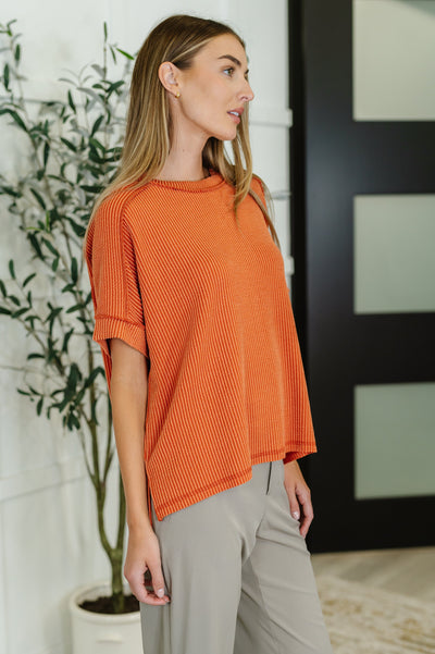 Catch Me Loungin’ Cable Ribbed Knit Top in Burnt Orange-Womens-Ave Shops-Market Street Nest, Fashionable Clothing, Shoes and Home Décor Located in Mabank, TX