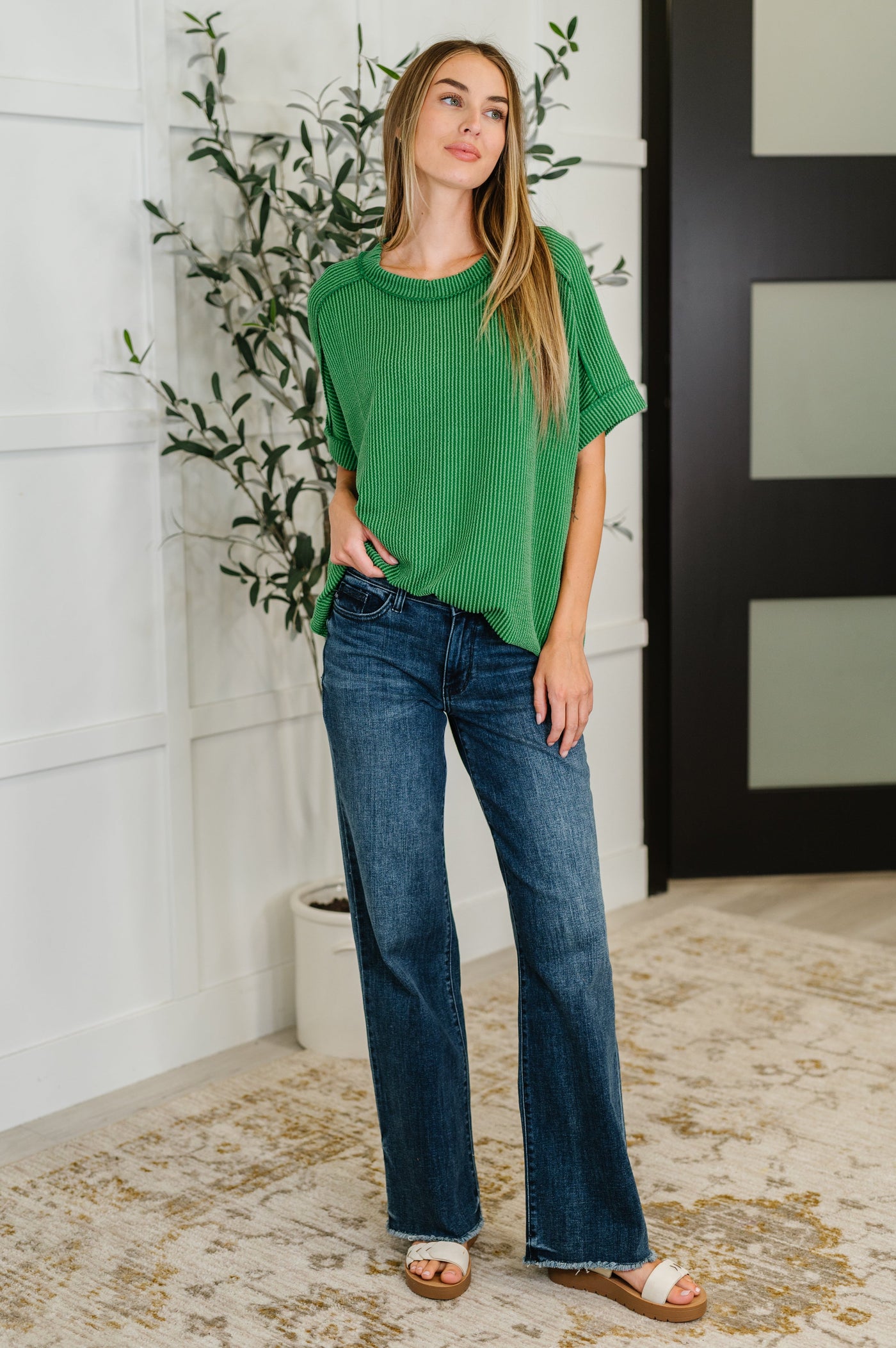 Catch Me Loungin’ Cable Ribbed Knit Top in Dark Green-Womens-Ave Shops-Market Street Nest, Fashionable Clothing, Shoes and Home Décor Located in Mabank, TX