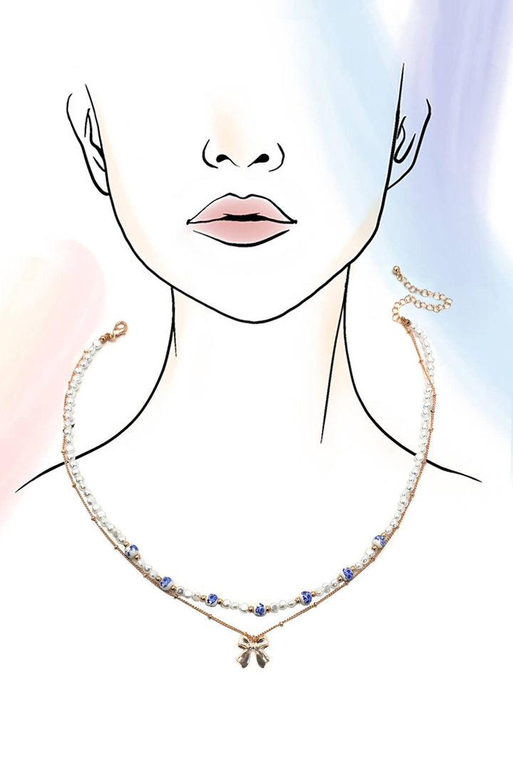 CERAMIC PORCELAIN PEARL BOW LAYER NECKLACE | 80N91555-JOSSLYN by wall to wall-Market Street Nest, Fashionable Clothing, Shoes and Home Décor Located in Mabank, TX