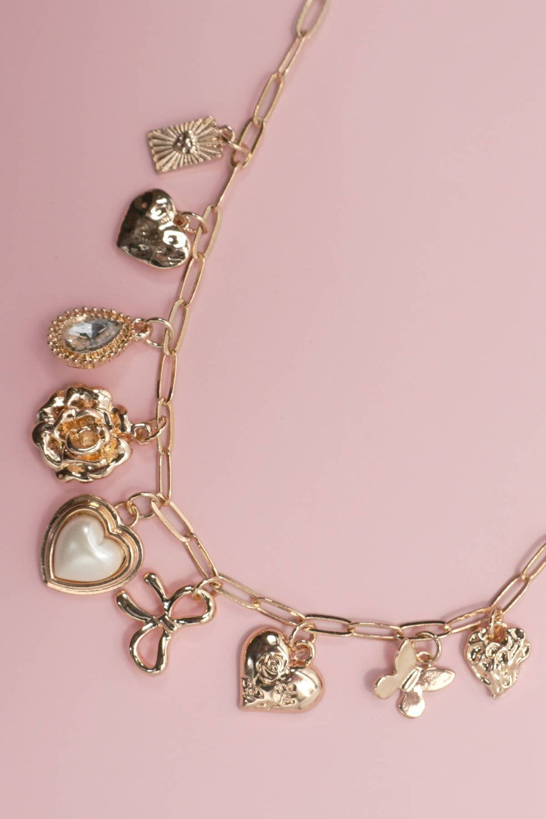 CHARM NECKLACE-BOW HEART RHINESTONE FLOWER | 80N91405-JOSSLYN by wall to wall-Market Street Nest, Fashionable Clothing, Shoes and Home Décor Located in Mabank, TX