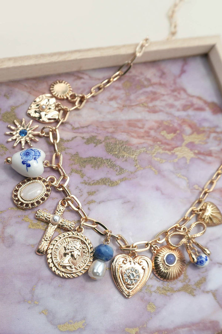 CHARM NECKLACE-PORCELAIN HEARTS CROSS NECKLACE | 80N91593-JOSSLYN by wall to wall-Market Street Nest, Fashionable Clothing, Shoes and Home Décor Located in Mabank, TX