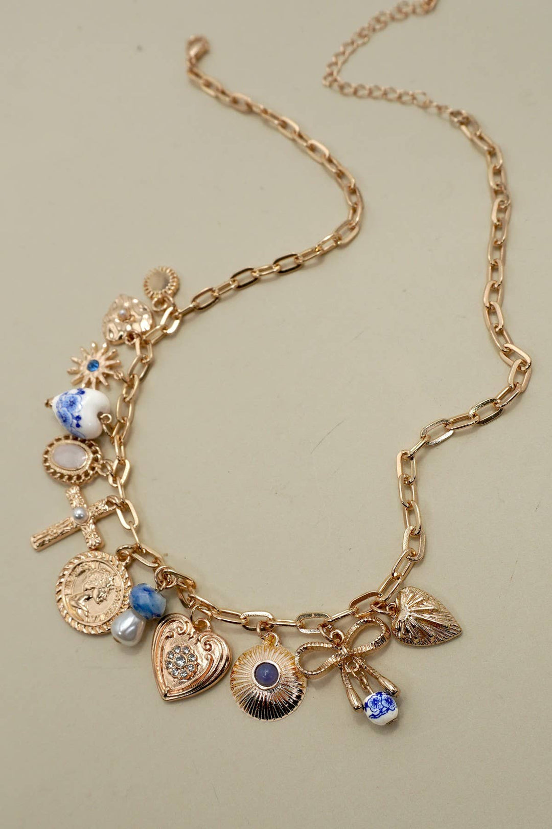 CHARM NECKLACE-PORCELAIN HEARTS CROSS NECKLACE | 80N91593-JOSSLYN by wall to wall-Market Street Nest, Fashionable Clothing, Shoes and Home Décor Located in Mabank, TX