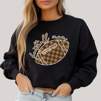 Check Football Mom in Black Sweatshirt-Womens-Ave Shops-Market Street Nest, Fashionable Clothing, Shoes and Home Décor Located in Mabank, TX