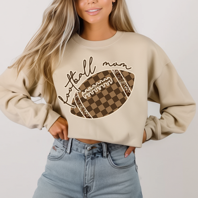 Check Football Mom in Sand Sweatshirt-Womens-Ave Shops-Market Street Nest, Fashionable Clothing, Shoes and Home Décor Located in Mabank, TX
