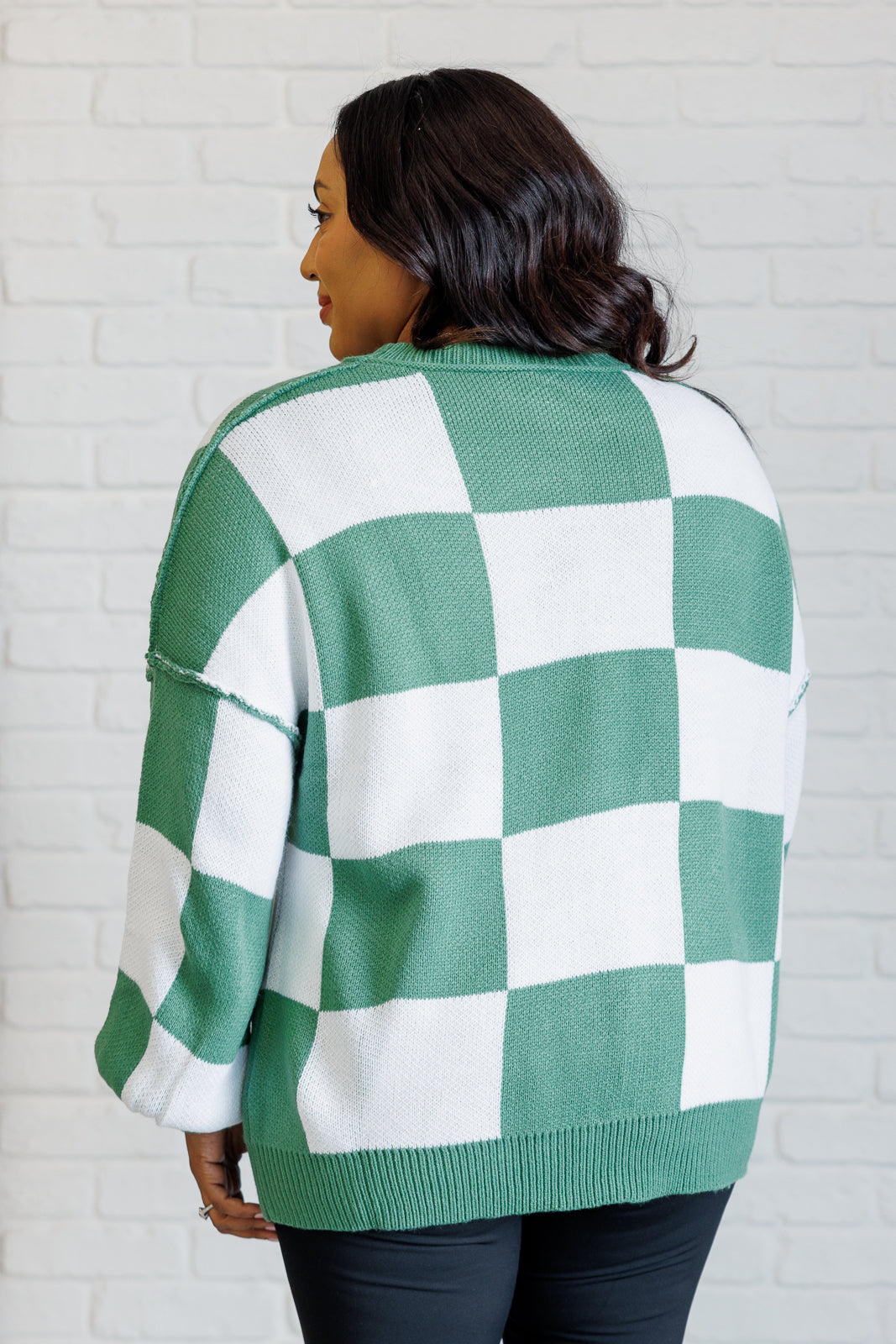 Check Yourself Checkered Sweater in Green-Tops-Ave Shops-Market Street Nest, Fashionable Clothing, Shoes and Home Décor Located in Mabank, TX