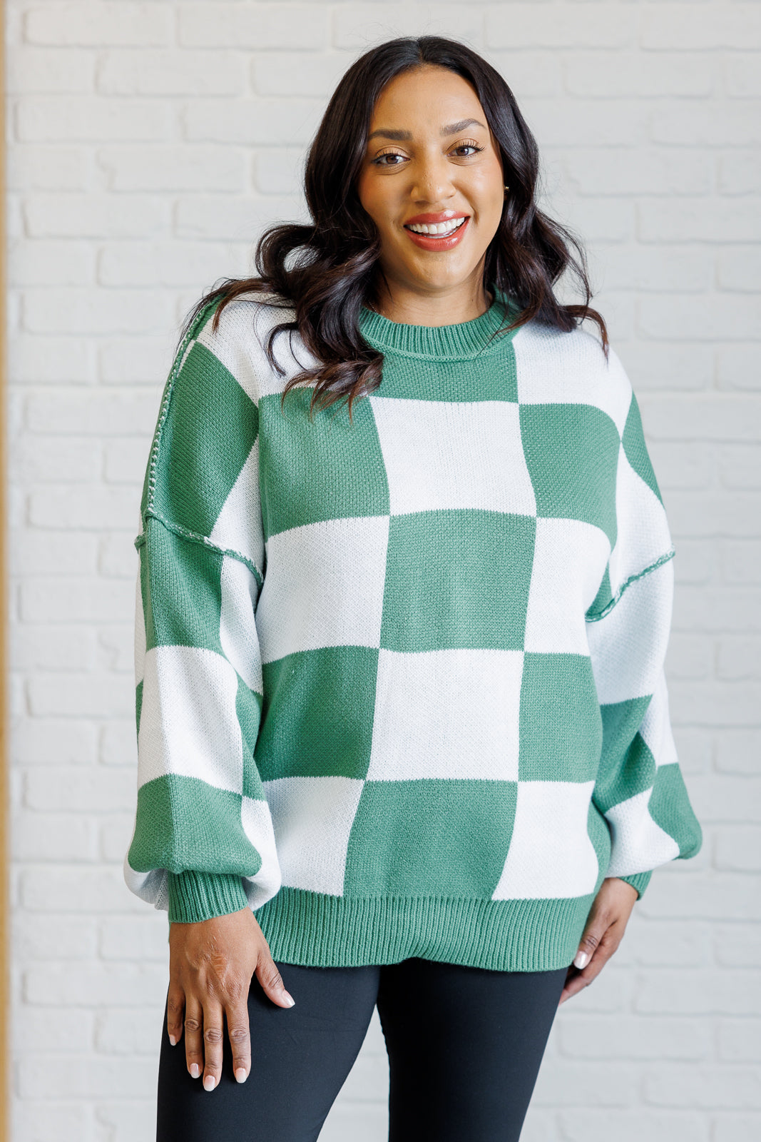 Check Yourself Checkered Sweater in Green-Tops-Ave Shops-Market Street Nest, Fashionable Clothing, Shoes and Home Décor Located in Mabank, TX