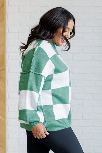 Check Yourself Checkered Sweater in Green-Tops-Ave Shops-Market Street Nest, Fashionable Clothing, Shoes and Home Décor Located in Mabank, TX