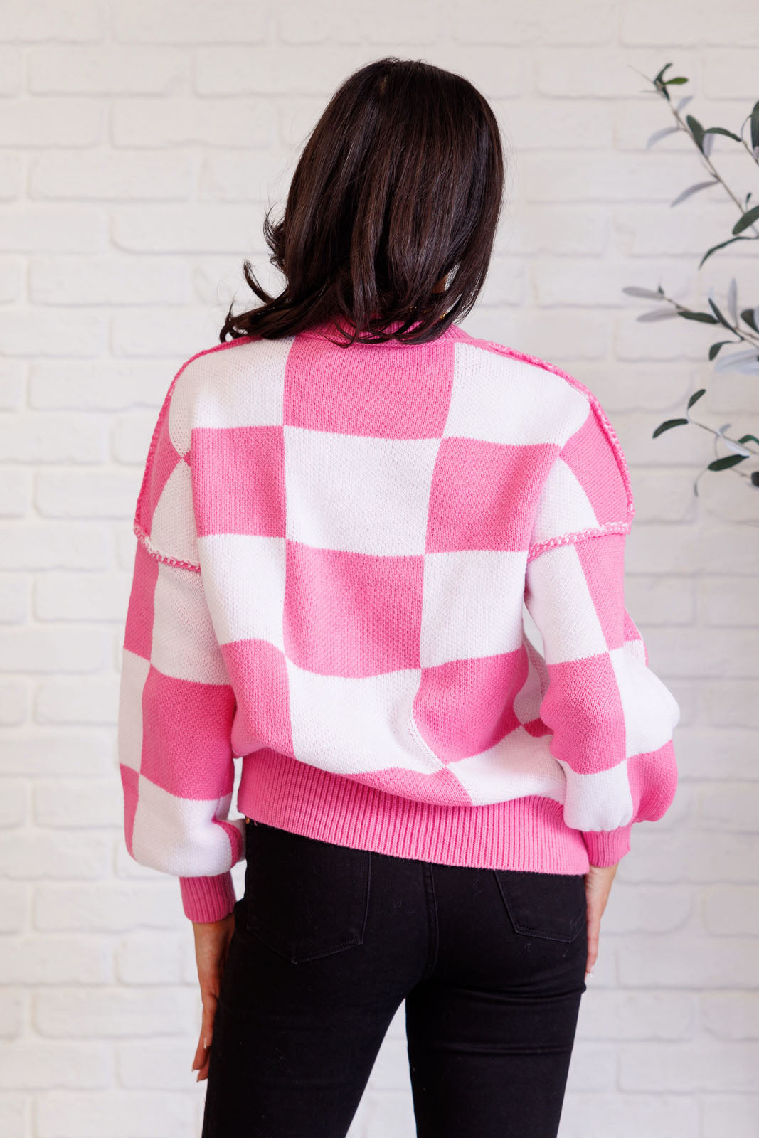 Check Yourself Checkered Sweater in Pink-Tops-Ave Shops-Market Street Nest, Fashionable Clothing, Shoes and Home Décor Located in Mabank, TX