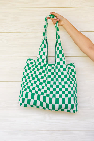 Checkerboard Lazy Wind Big Bag in Green & White-Accessories-Ave Shops-Market Street Nest, Fashionable Clothing, Shoes and Home Décor Located in Mabank, TX