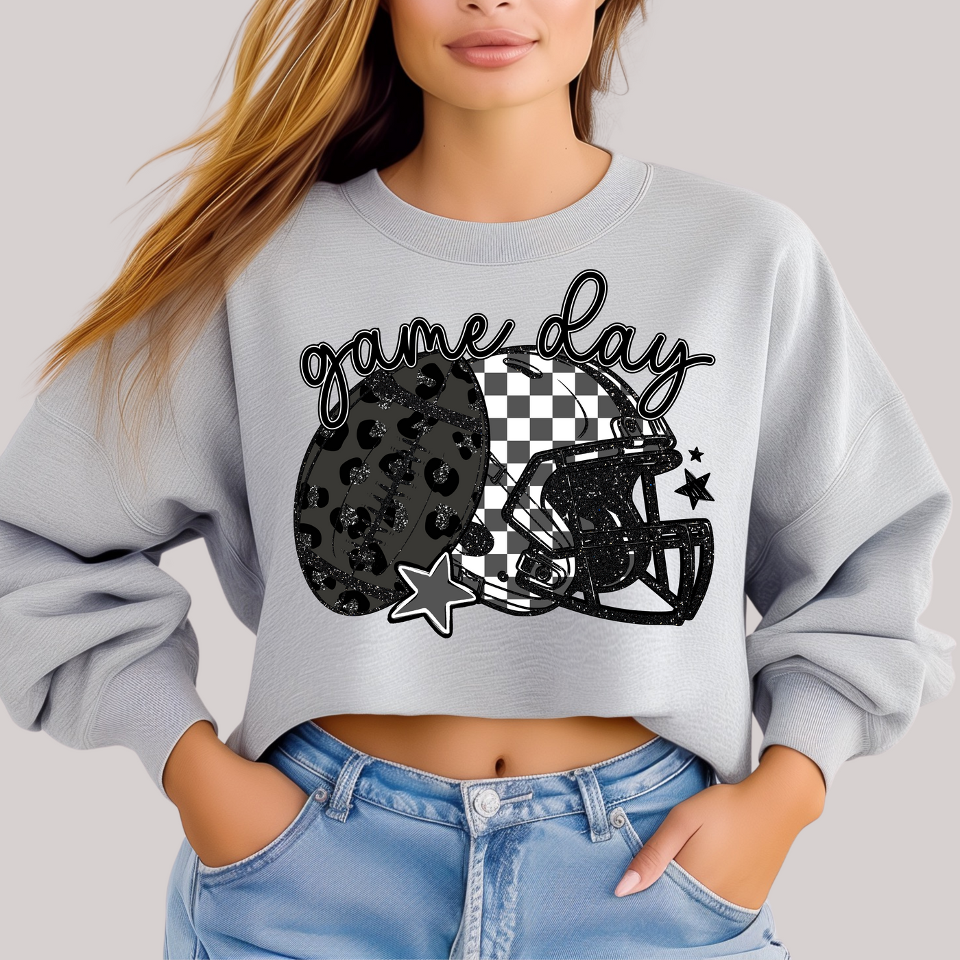 Checkered and Leopard Gameday Sweatshirt-Womens-Ave Shops-Market Street Nest, Fashionable Clothing, Shoes and Home Décor Located in Mabank, TX