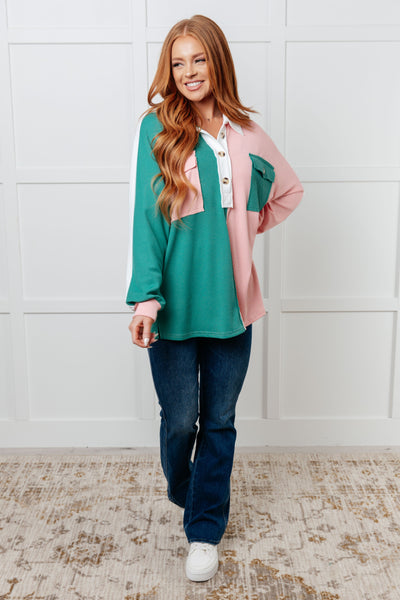 Chip Off the Old Colorblock V-Neck Henley in Green-Tops-Ave Shops-Market Street Nest, Fashionable Clothing, Shoes and Home Décor Located in Mabank, TX