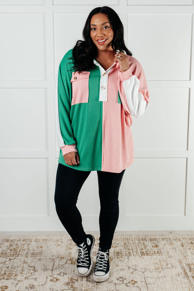 Chip Off the Old Colorblock V-Neck Henley in Green-Tops-Ave Shops-Market Street Nest, Fashionable Clothing, Shoes and Home Décor Located in Mabank, TX