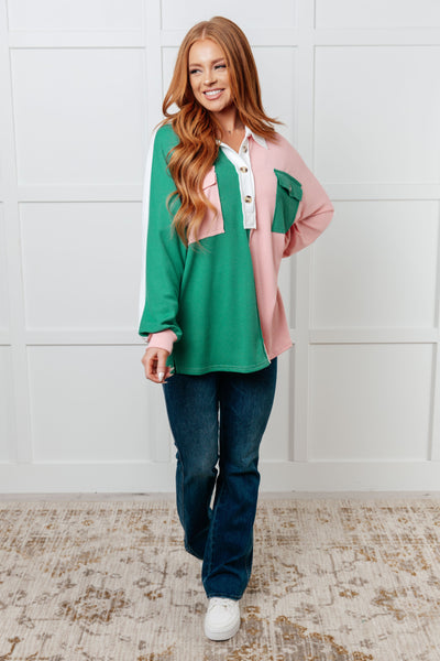 Chip Off the Old Colorblock V-Neck Henley in Green-Tops-Ave Shops-Market Street Nest, Fashionable Clothing, Shoes and Home Décor Located in Mabank, TX