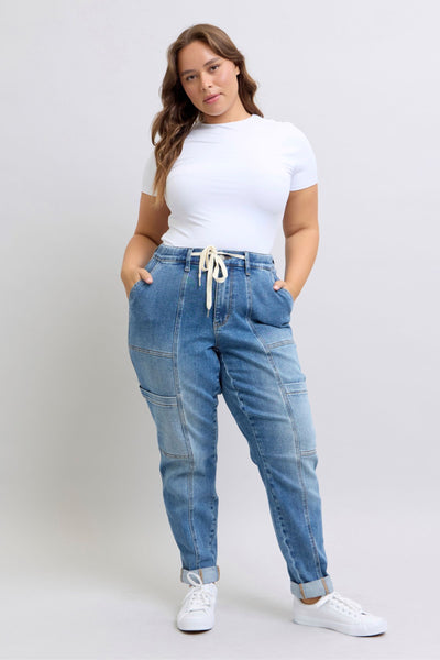 Clayton High Rise Cuffed Cargo Denim Jogger-Womens-Ave Shops-Market Street Nest, Fashionable Clothing, Shoes and Home Décor Located in Mabank, TX