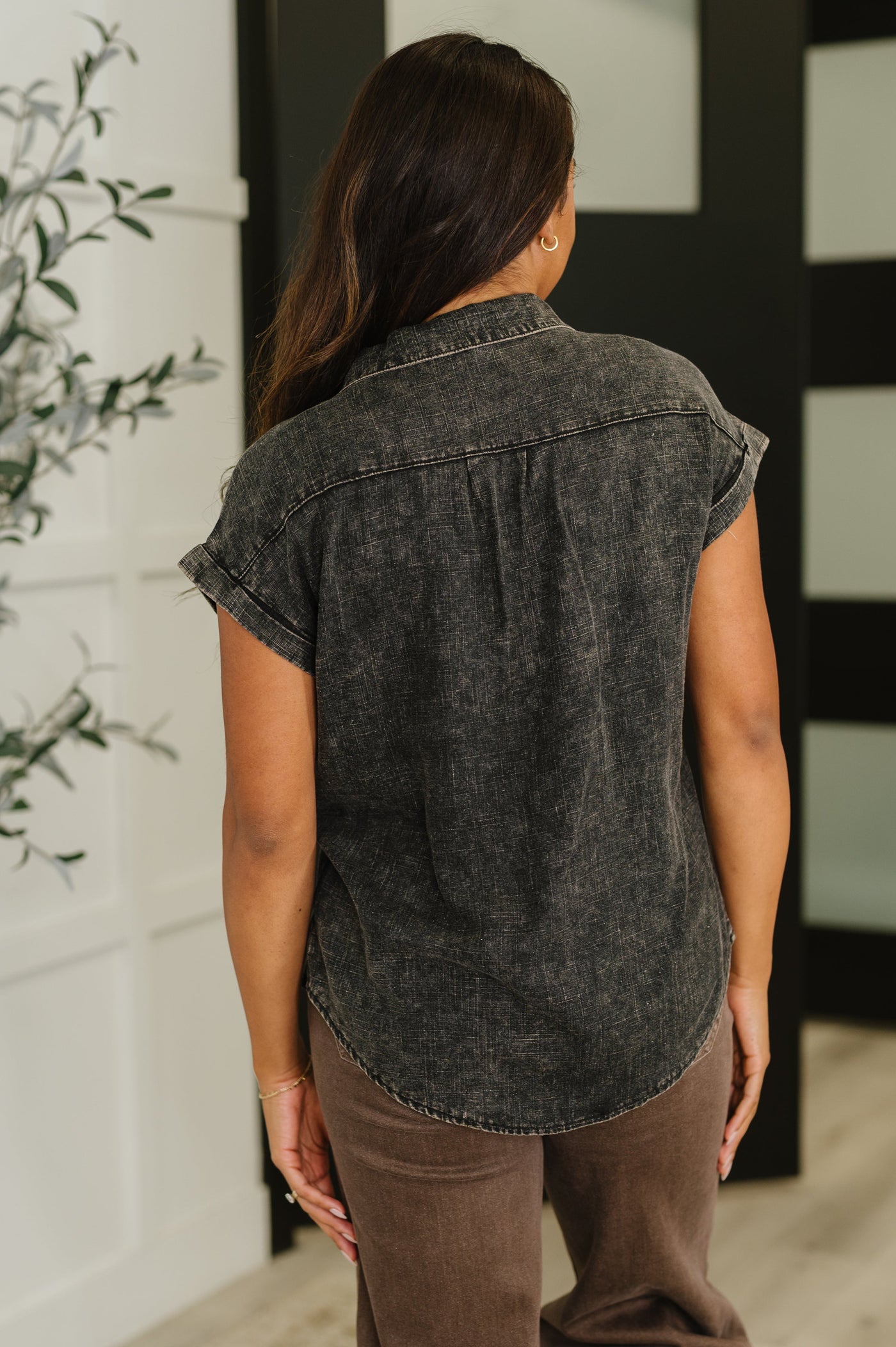 Cloud Nine to Five Button Down Blouse in Ash Black-Womens-Ave Shops-Market Street Nest, Fashionable Clothing, Shoes and Home Décor Located in Mabank, TX