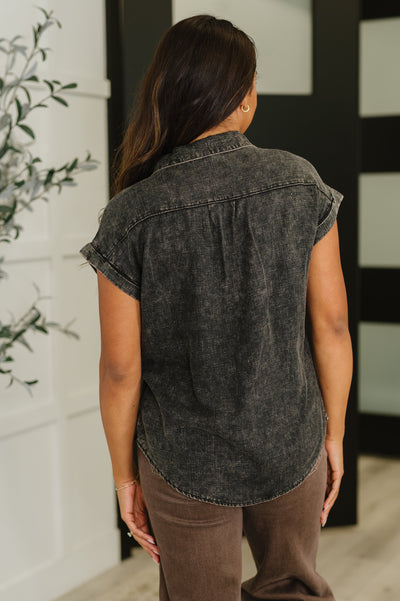 Cloud Nine to Five Button Down Blouse in Ash Black-Womens-Ave Shops-Market Street Nest, Fashionable Clothing, Shoes and Home Décor Located in Mabank, TX