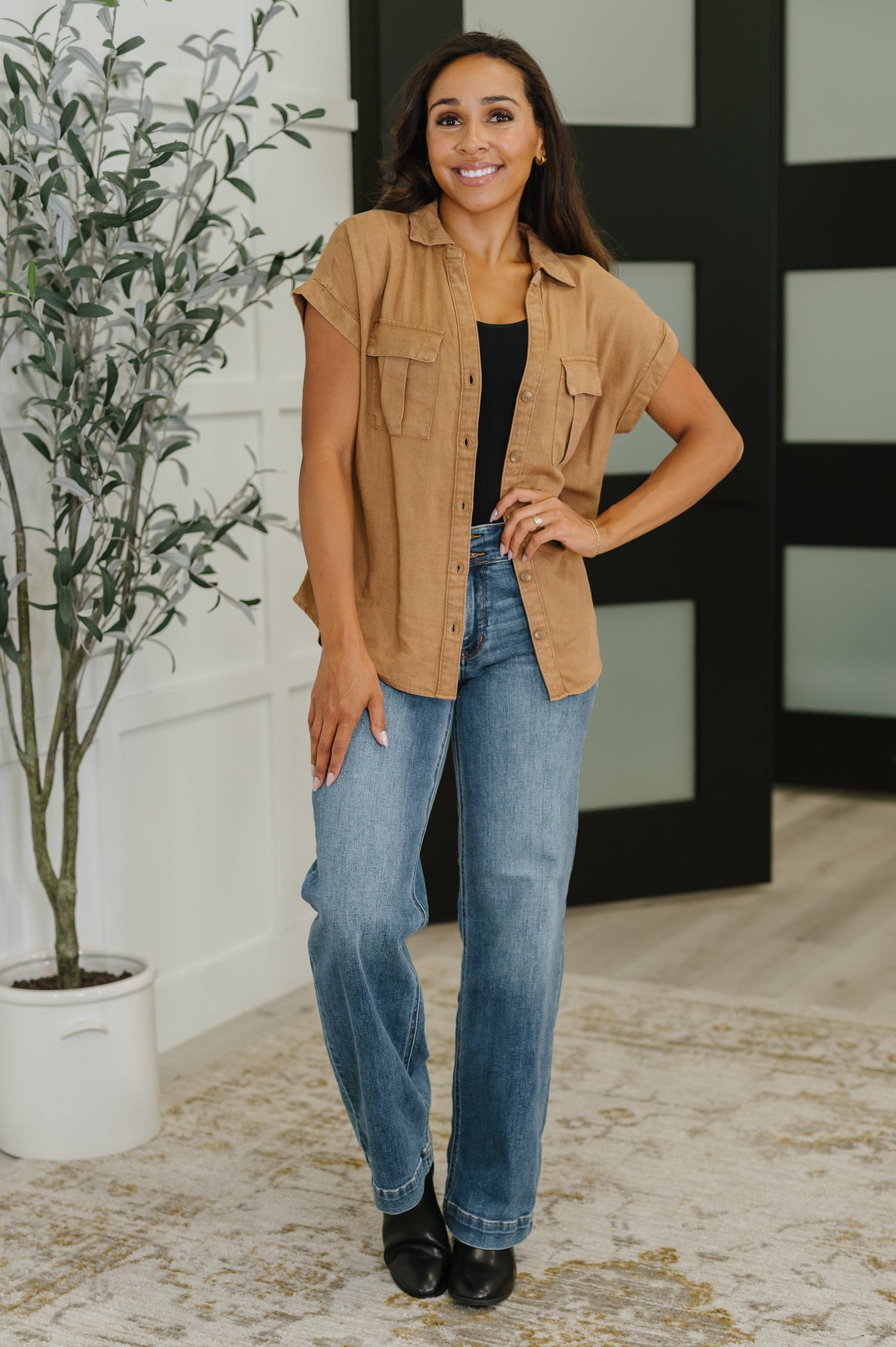 Cloud Nine to Five Button Down Blouse in Deep Camel-Womens-Ave Shops-Market Street Nest, Fashionable Clothing, Shoes and Home Décor Located in Mabank, TX