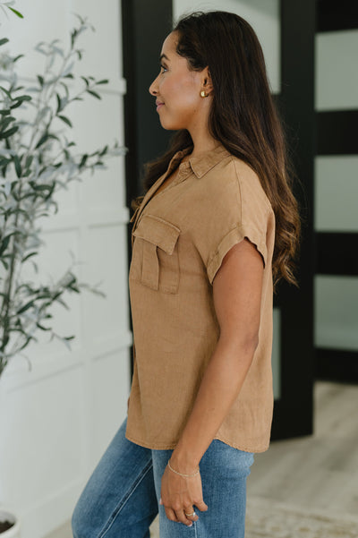 Cloud Nine to Five Button Down Blouse in Deep Camel-Womens-Ave Shops-Market Street Nest, Fashionable Clothing, Shoes and Home Décor Located in Mabank, TX